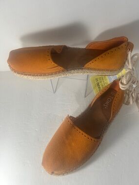 TOMS Orange Suede Espadrille Lace-Up Flats